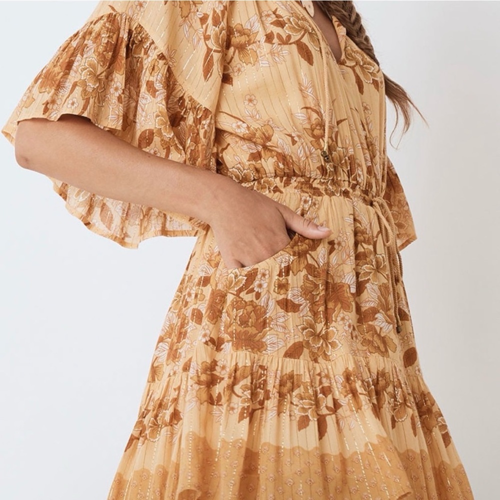 Spell Tan and Brown Floral Midi Dress
